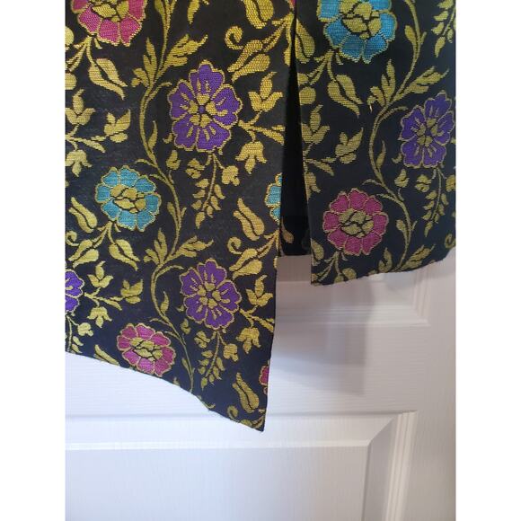 Josie Natori Ornate Dark Floral Jacquard Italian Cocktail Mini Dress, Size 12 - Picture 6 of 12